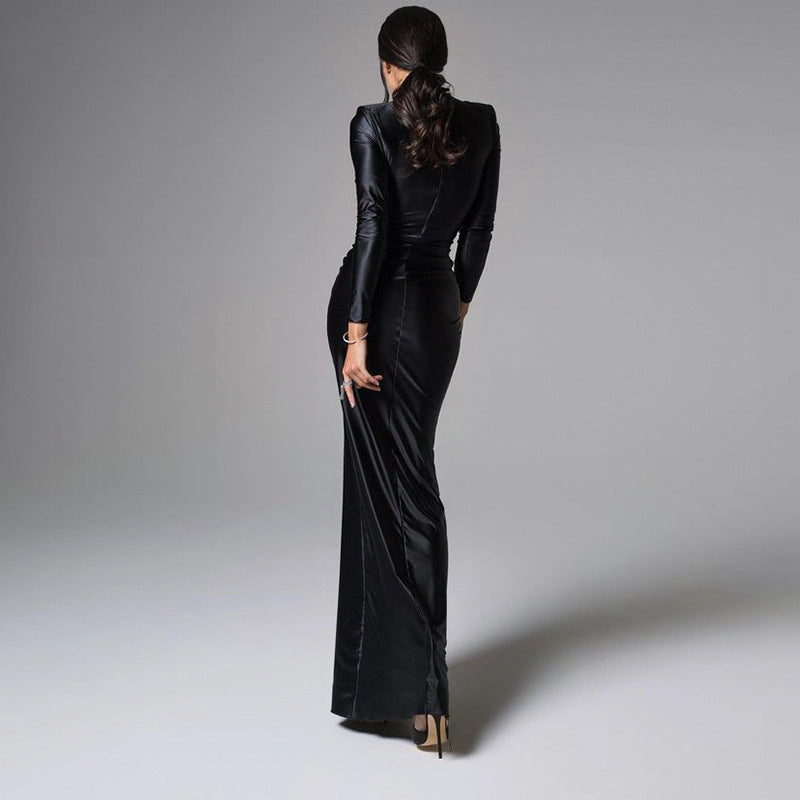 Long Sleeve Tied Waist Maxi Dress
