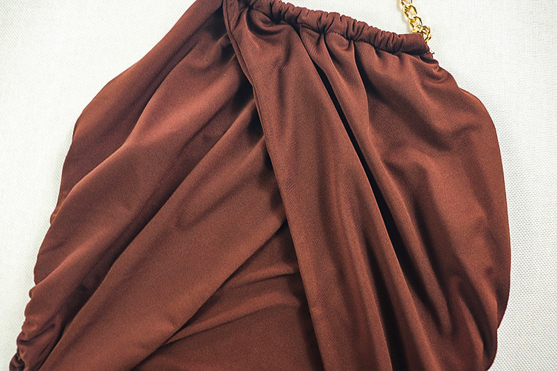 Pleated Hip Backless Halter Dress