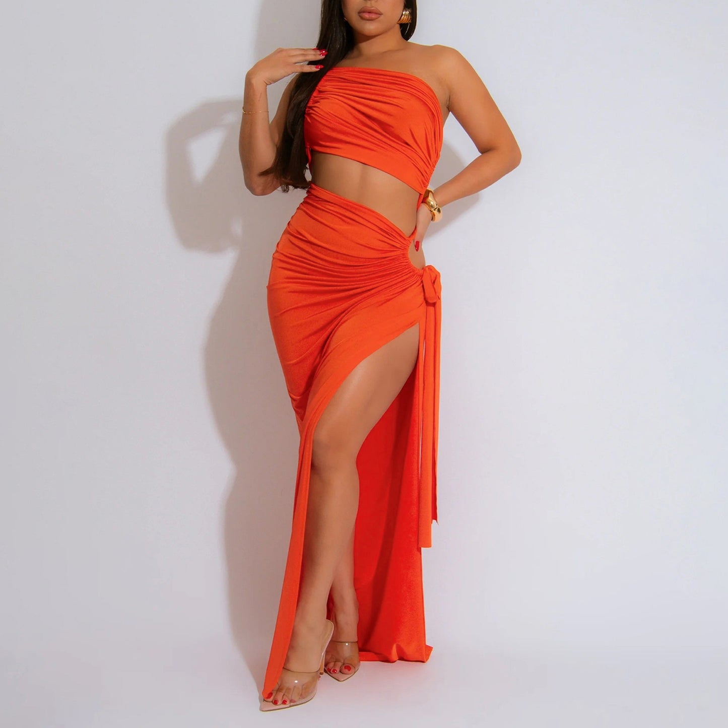 Diagonal Collar Sexy Tube Top Split Dress