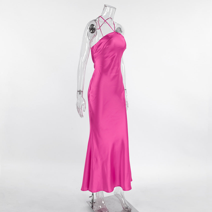 Sleeveless Halter Maxi Satin Dress