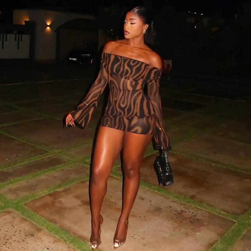 Neck Tube Long Sleeve Short Dress