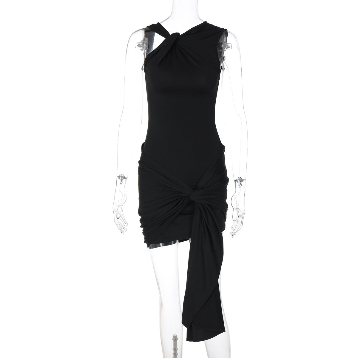 Lace up Pleated Slim Fit Sheath Dress