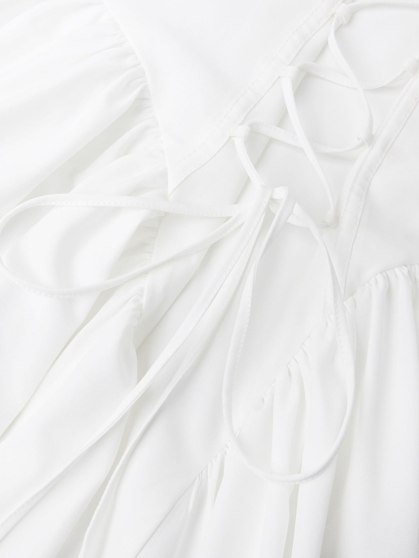 V neck Strap Backless White Dress