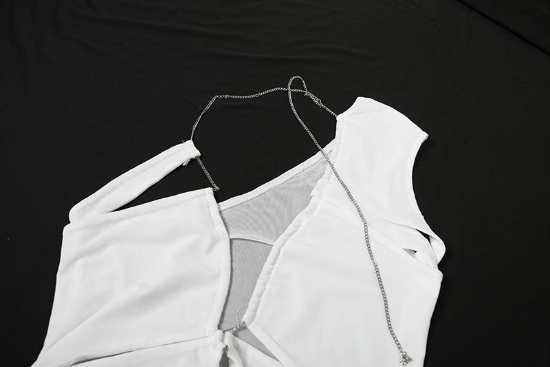 One Shoulder V neck Short Dress