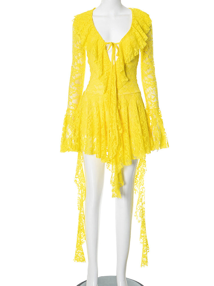 Lotus Leaf Long Sleeve Short Dress