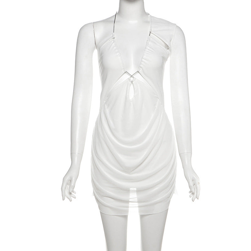 One Shoulder V neck Short Dress