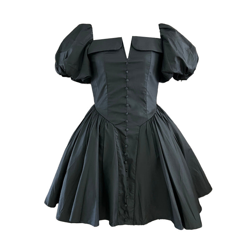 French Collarless Sleeve High Waist Dress