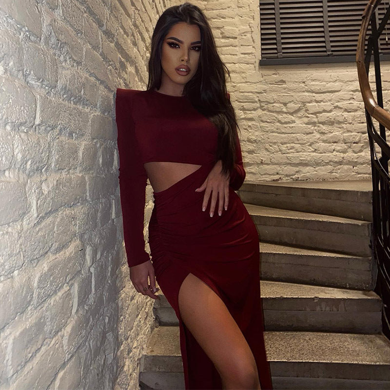 Round Neck Long Sleeve Retro Dress