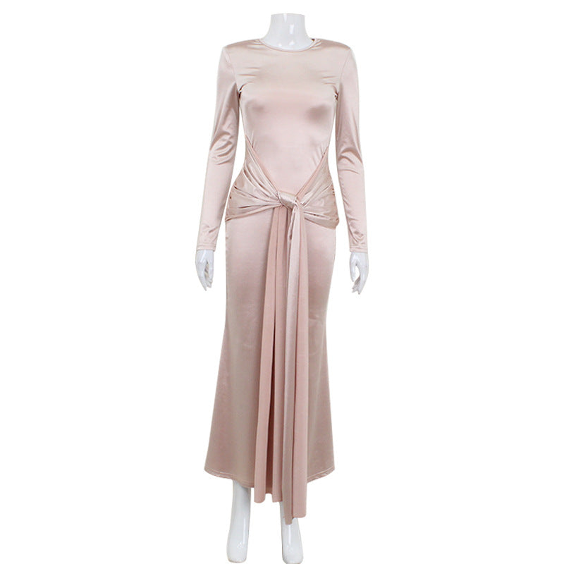 Long Sleeve Tied Waist Maxi Dress