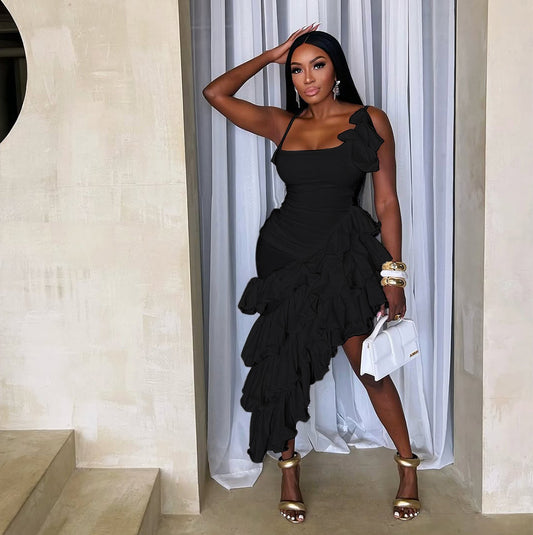 Asymmetric Ruffled Dress