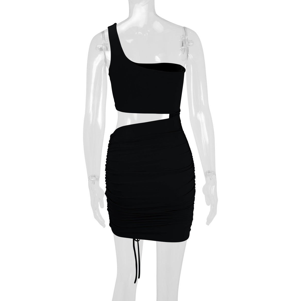 One Shoulder Hollow Out Cutout Sheath Pleated Dress