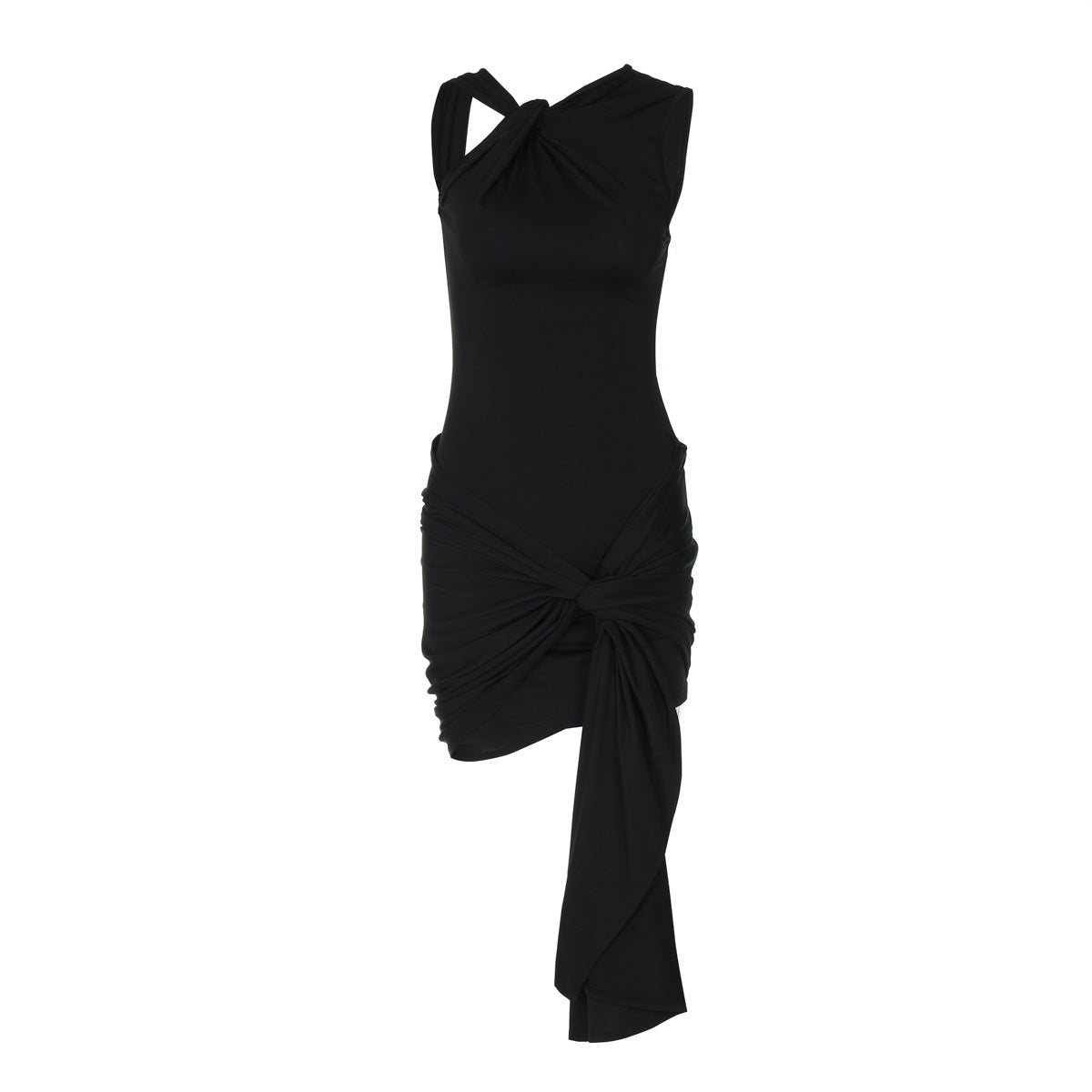 Lace up Pleated Slim Fit Sheath Dress