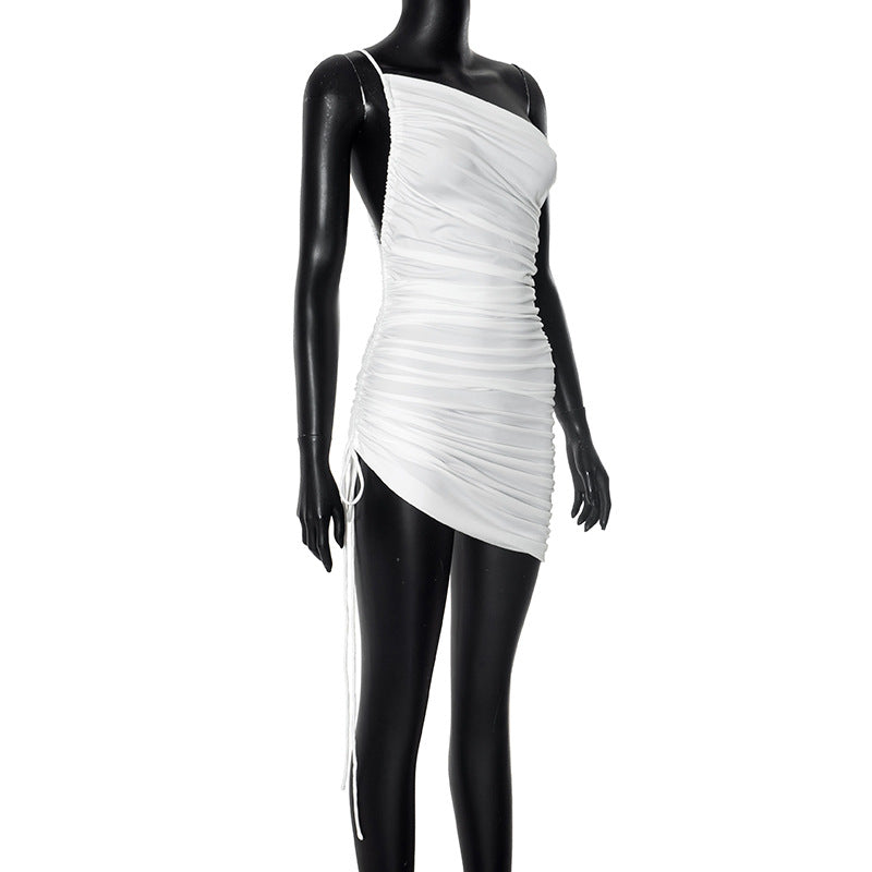 Sleeveless Drawstring Pleated Dress