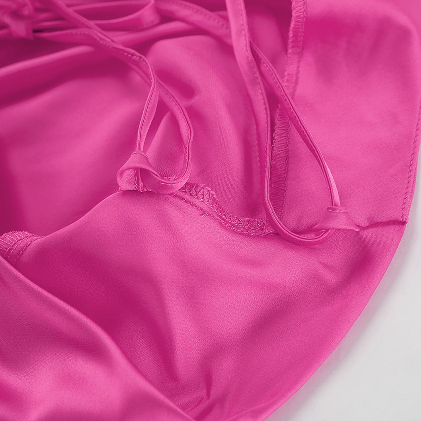 Sleeveless Halter Maxi Satin Dress