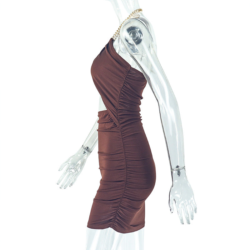 Pleated Hip Backless Halter Dress