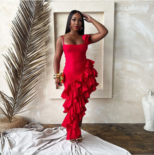 Asymmetric Ruffled Dress