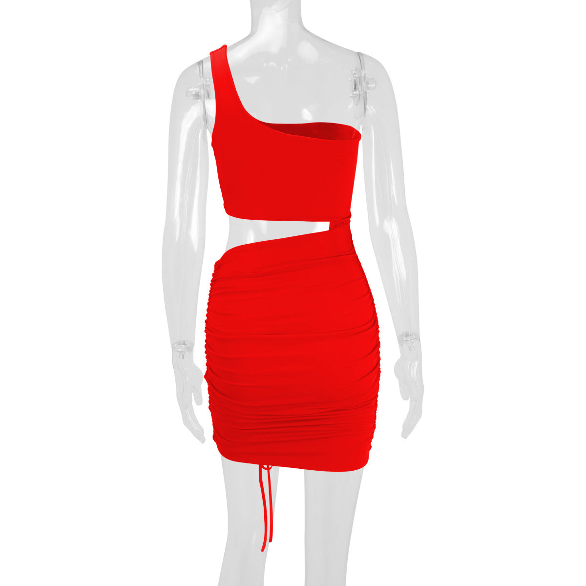 One Shoulder Hollow Out Cutout Sheath Pleated Dress