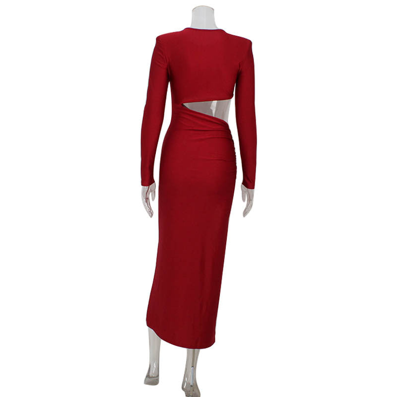 Round Neck Long Sleeve Retro Dress