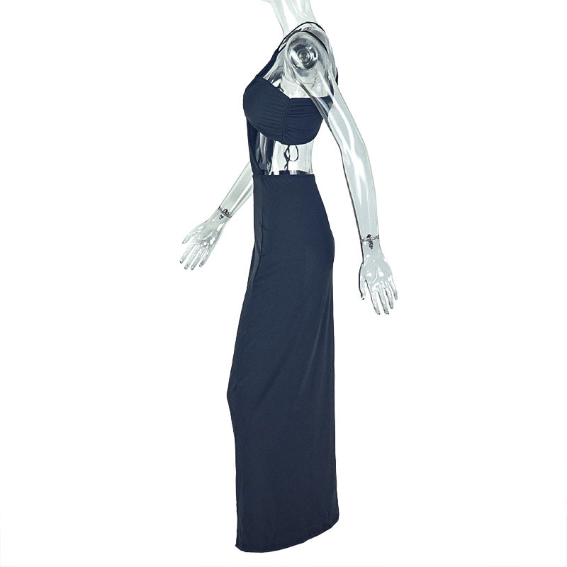 Slim Fit Backless Split Asymmetric Turtleneck Maxi Dress