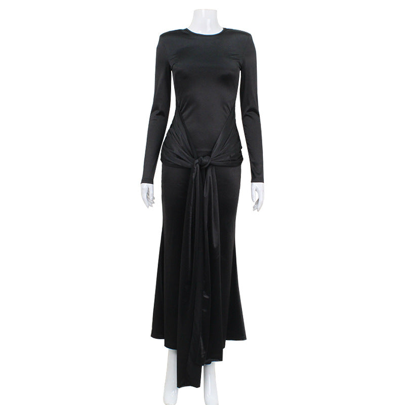 Long Sleeve Tied Waist Maxi Dress