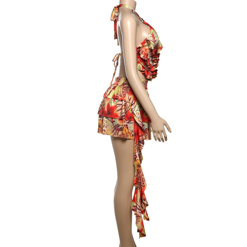 Halter Lace up Backless Dress
