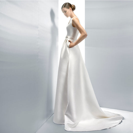 Satin Sweep Length Sleeveless Wedding Dress