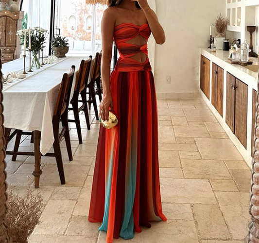 Tube Top Hollow Out Cutout Slim Fit Dress