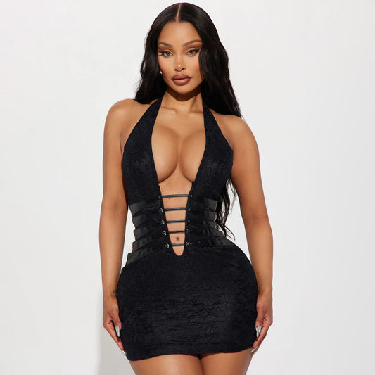 V Plunge Backless Dress