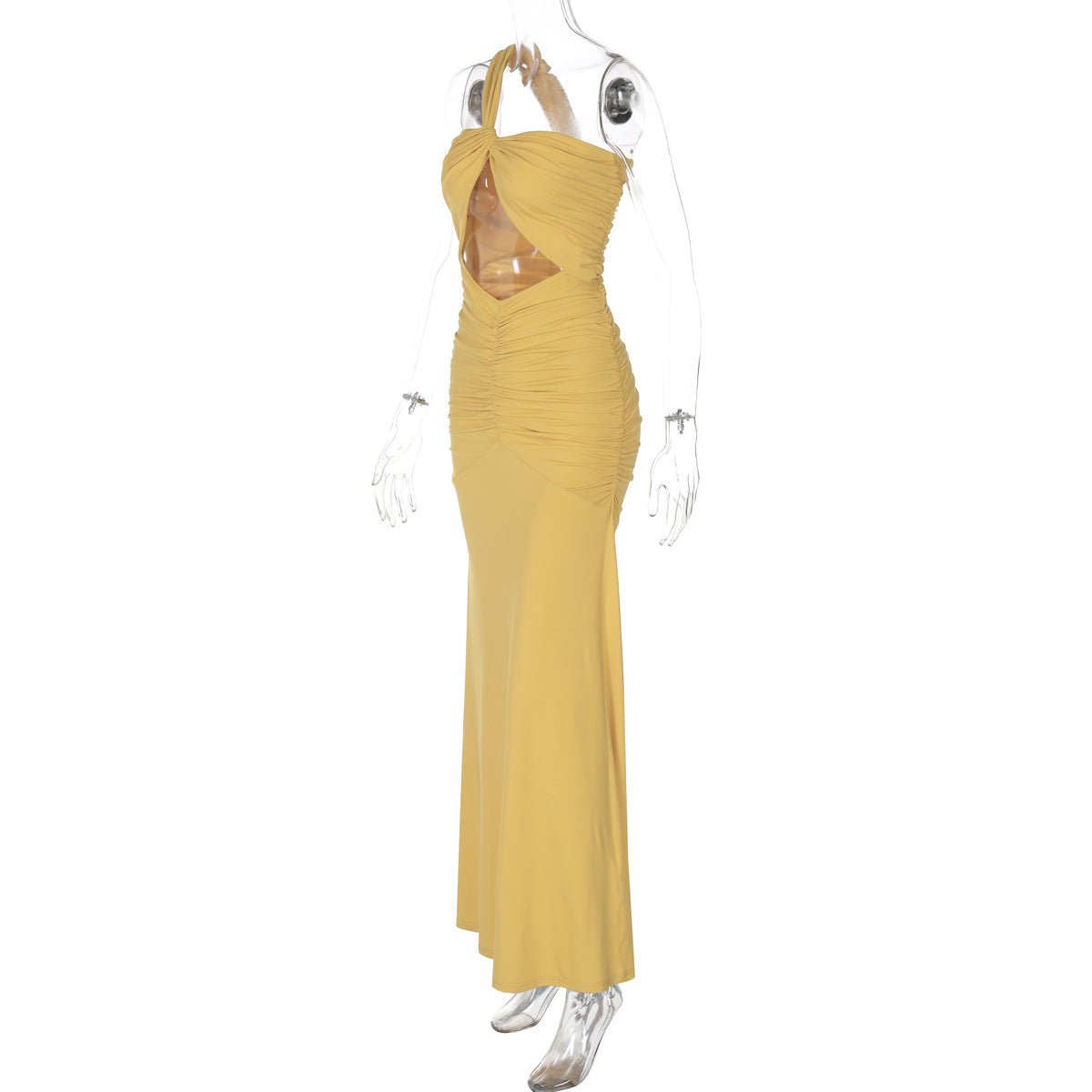 One Shoulder Cutout Pleated Slim Fit Dress
