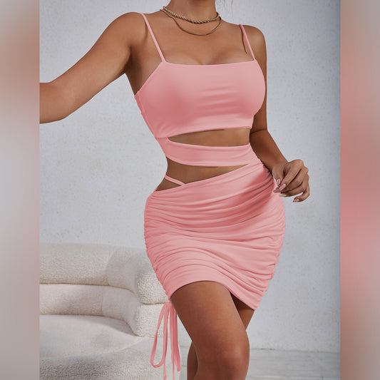 Hollow Out Camisole Pleated Dress
