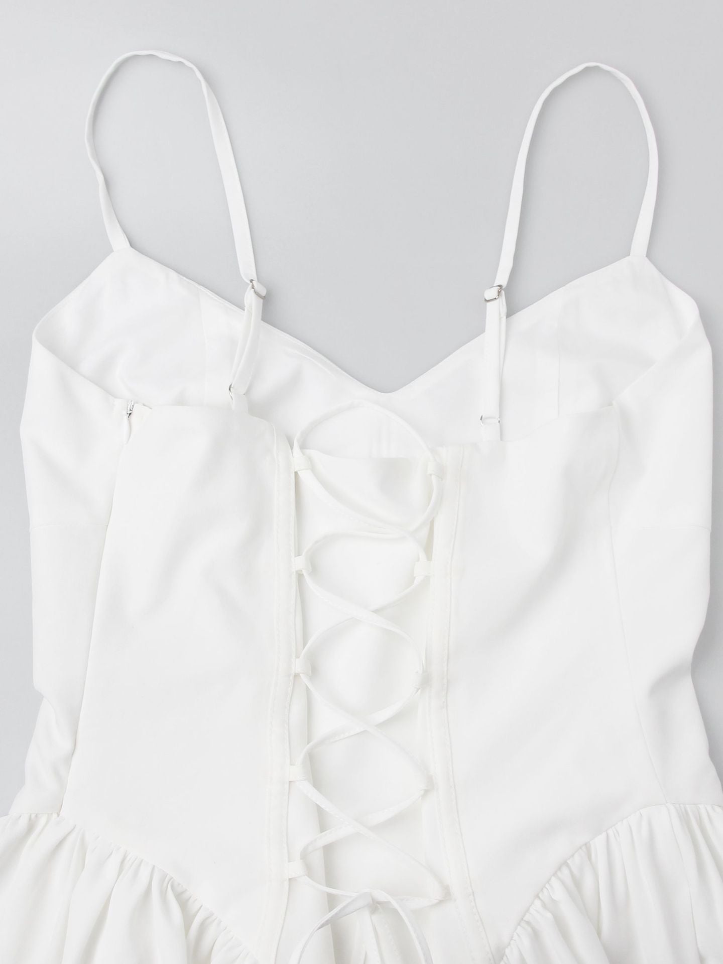 V neck Strap Backless White Dress