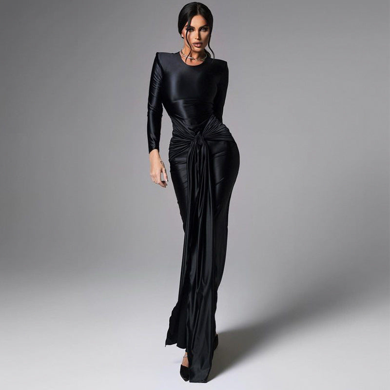 Long Sleeve Tied Waist  Maxi Dress