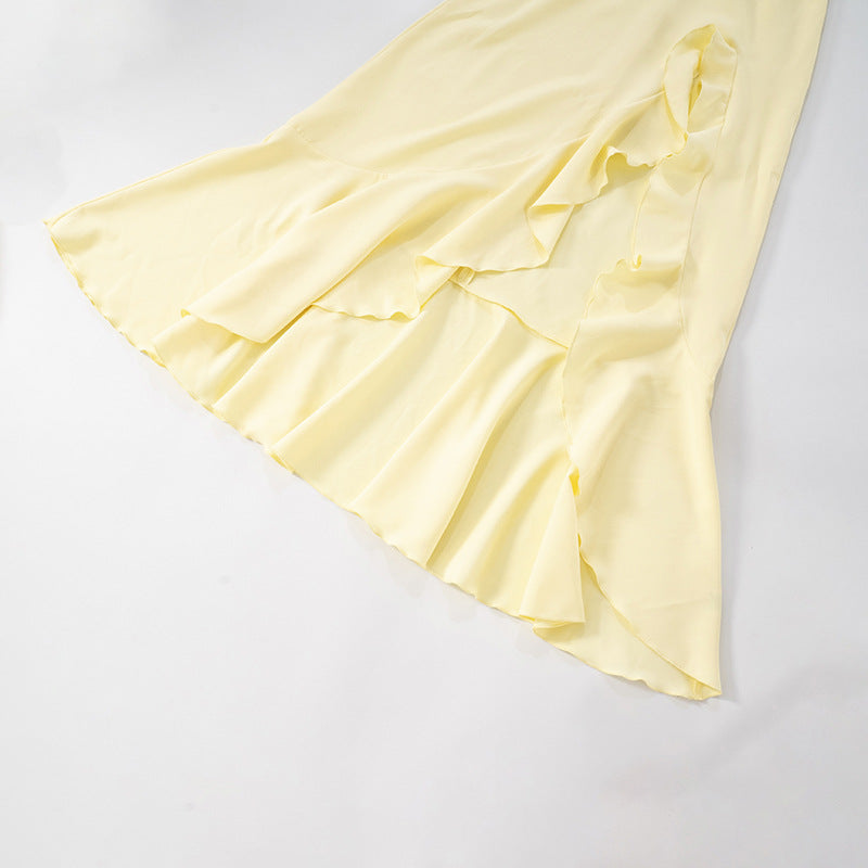 Tube Top Backless Lace up Ruffled Dress