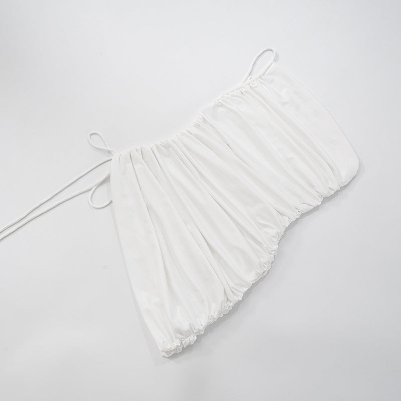Sleeveless Drawstring Pleated Dress