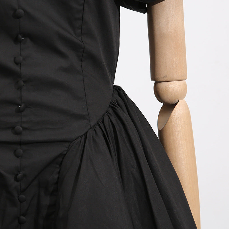 French Collarless Sleeve High Waist Dress