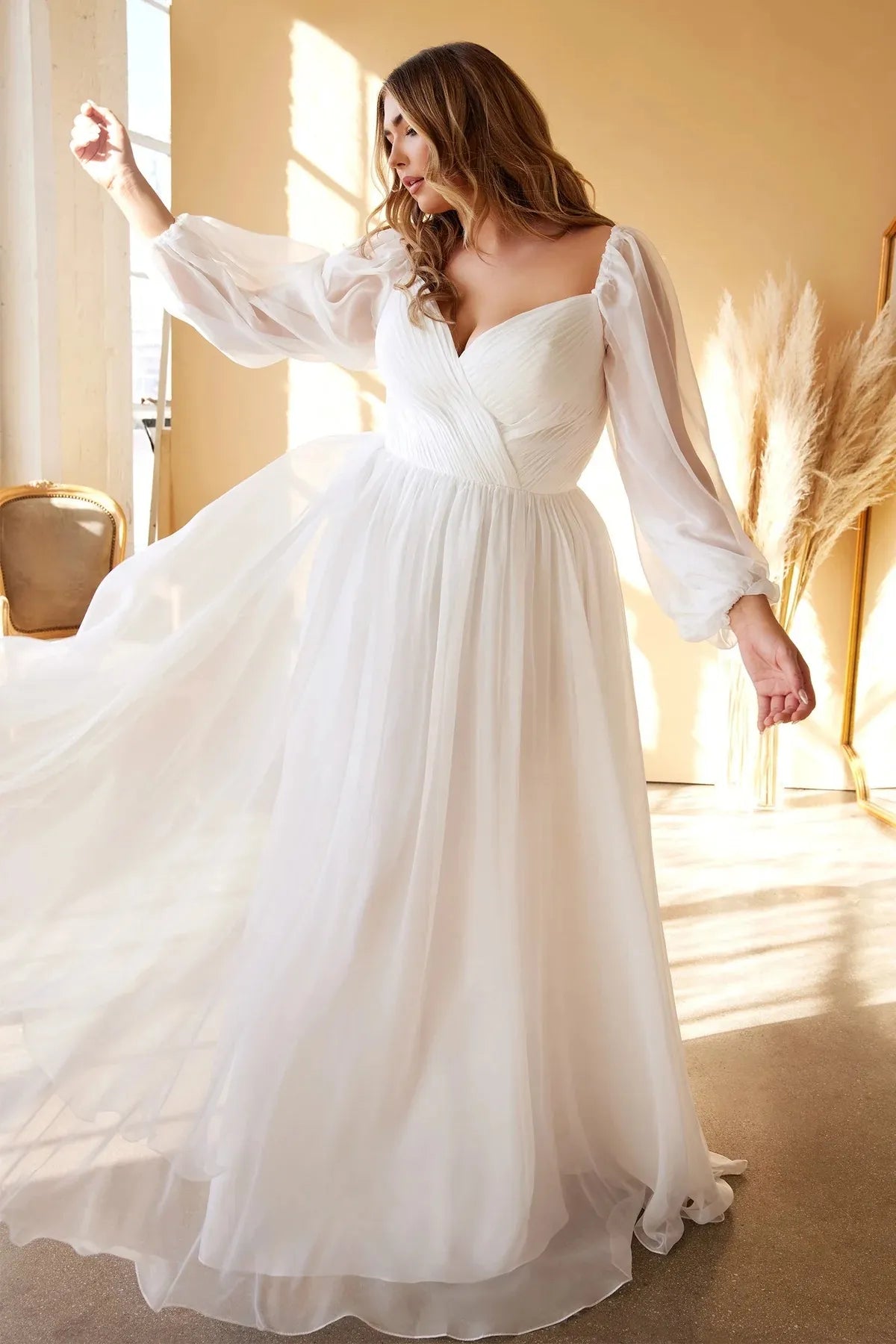 Chiffon Long Sleeve Pressed Pleated One Shoulder Banquet Party Dress