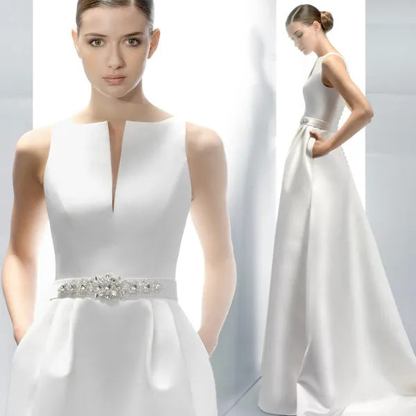 Satin Sweep Length Sleeveless Wedding Dress