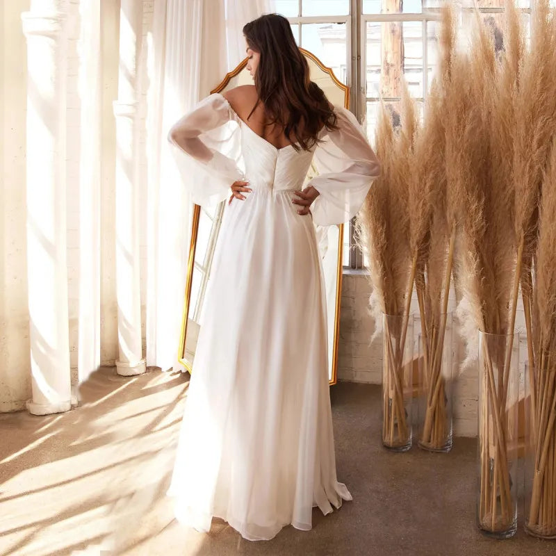 Chiffon Long Sleeve Pressed Pleated One Shoulder Banquet Party Dress