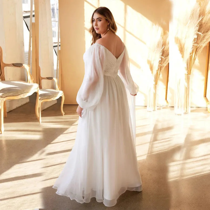 Chiffon Long Sleeve Pressed Pleated One Shoulder Banquet Party Dress