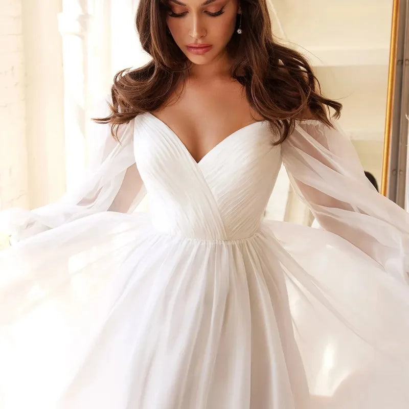 Chiffon Long Sleeve Pressed Pleated One Shoulder Banquet Party Dress